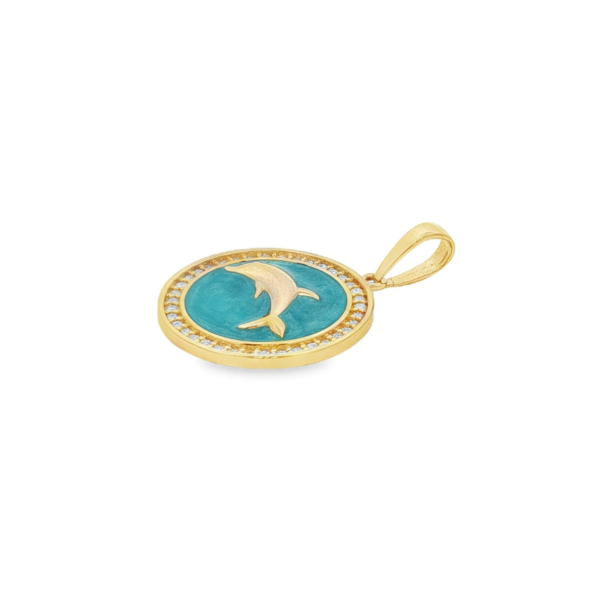 Jai's 14K Yellow Gold Diamond & Turquoise-accented Dolphin Pendant