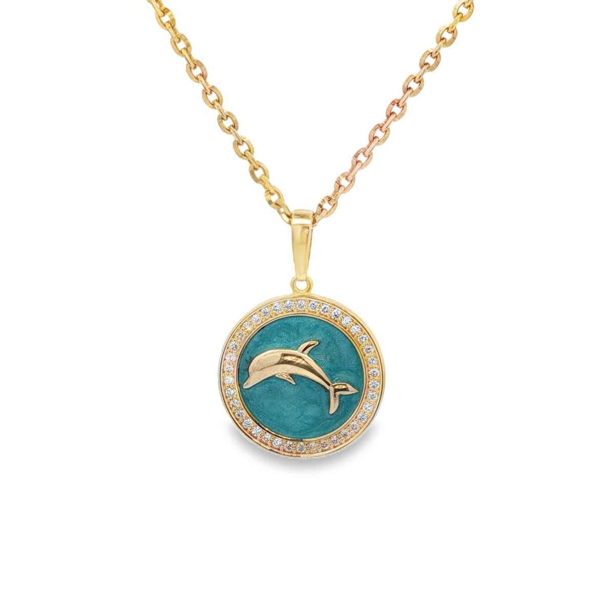 Jai's 14K Yellow Gold Diamond & Turquoise-accented Dolphin Pendant