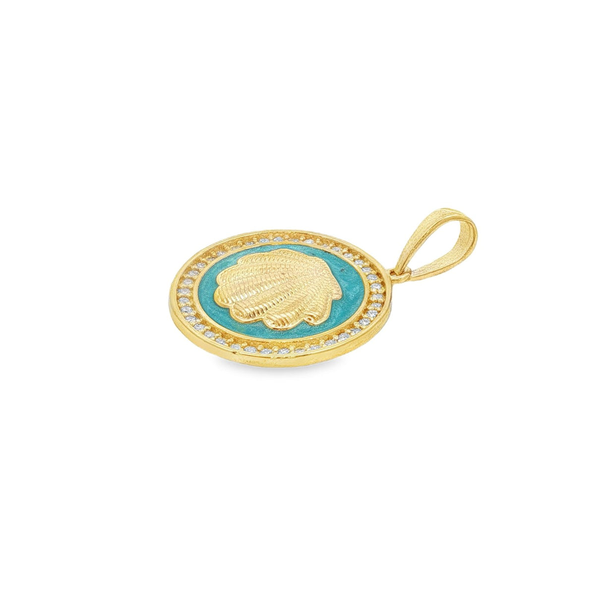 Jai's 14K Yellow Gold Diamond & Turquoise-accented Seashell Pendant