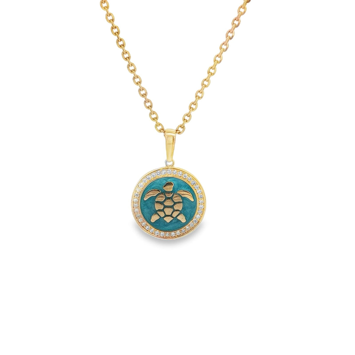 Jai's 14K Yellow Gold Diamond & Turquoise-accented Turtle Pendant