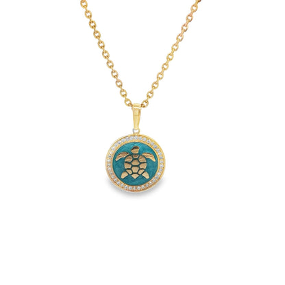 Jai's 14K Yellow Gold Diamond & Turquoise-accented Turtle Pendant