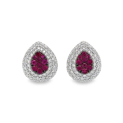 Jai's 14K White Gold Ruby & Diamond Teardrop Studs