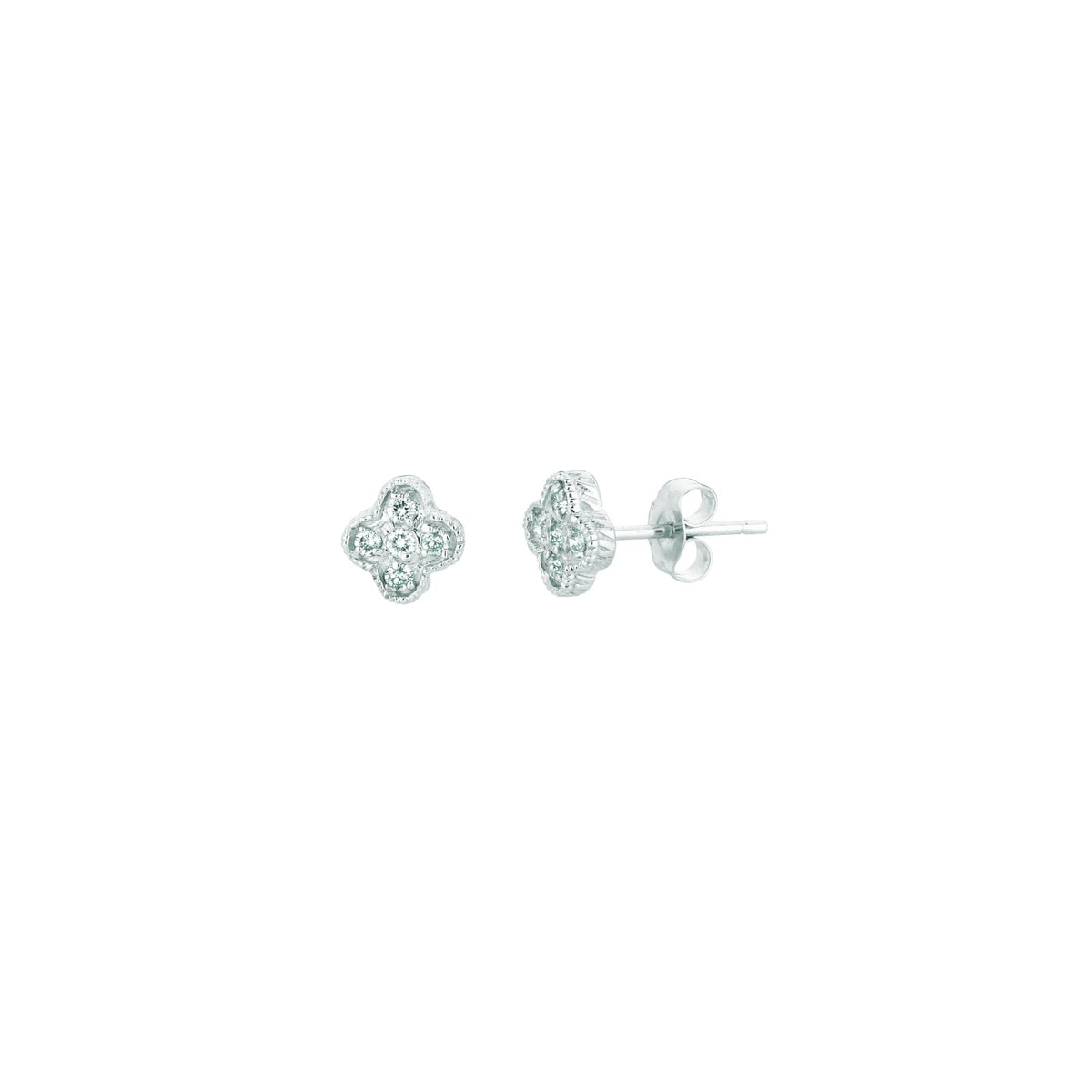 Morris & David's 14K White Gold Diamond Clover Studs