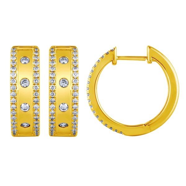 Morris & David’s 14K Yellow Gold Diamond-lined & Dotted Hoops