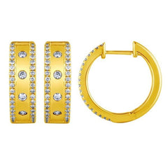 Morris & David’s 14K Yellow Gold Diamond-lined & Dotted Hoops