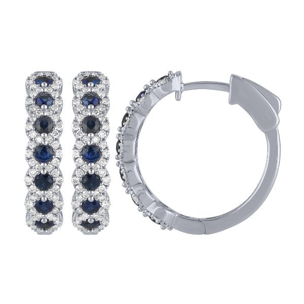 Morris & David's 14K White Gold Diamond & Sapphire Floral Hoops