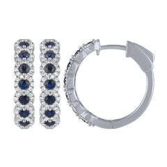 Morris & David's 14K White Gold Diamond & Sapphire Floral Hoops