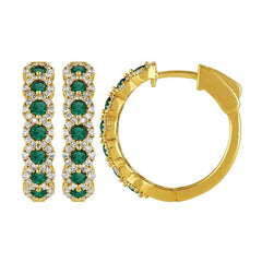Morris & David's 14K Yellow Gold Emerald & Diamond Floral Hoops
