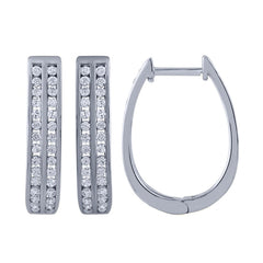Morris & David's 14K White Gold Two-row Diamond Oval Hoops