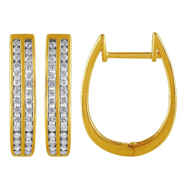 Morris & David's 14K Yellow Gold Two-row Diamond Oval Hoops