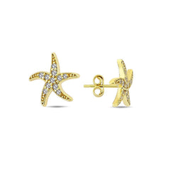 Jai's 14K Yellow Gold Diamond Starfish Studs
