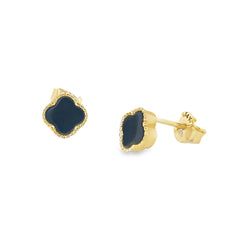 Jai's 14K Yellow Gold Black Onyx Clover Studs