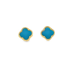 Jai's 14K Yellow Gold Turquoise Clover Studs