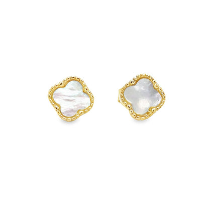 Jai's 14K Yellow Gold Mother-of-Pearl Clover Studs