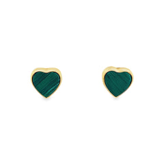 Jai's 14K Yellow Gold Malachite Heart Studs