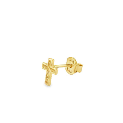 Jai's 14K Yellow Gold Engraved Cross Single Stud