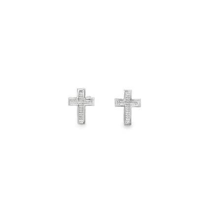Jai's 14K White Gold Engraved Cross Studs