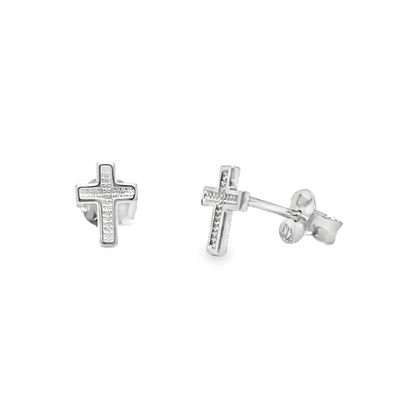 Jai's 14K White Gold Engraved Cross Studs