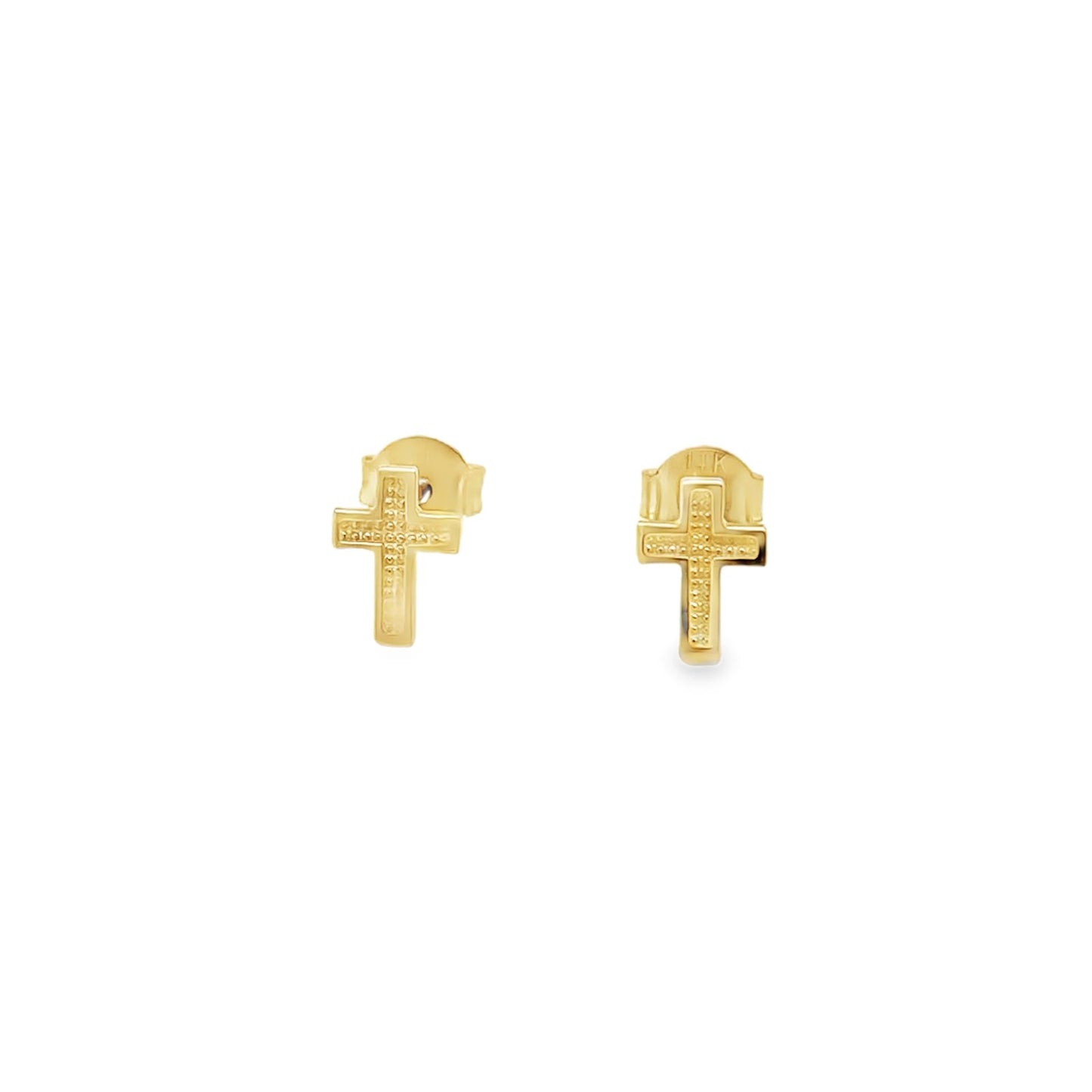 Jai's 14K Yellow Gold Engraved Cross Studs