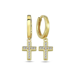 Jai's 14K Yellow Gold Diamond Cross Drop Huggies