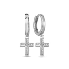 Jai's 14K White Gold Diamond Cross Drop Huggies