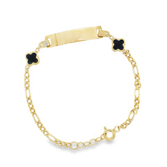 Jai’s 14K Yellow Gold Baby ID & Black Clover Figaro Chain Bracelet