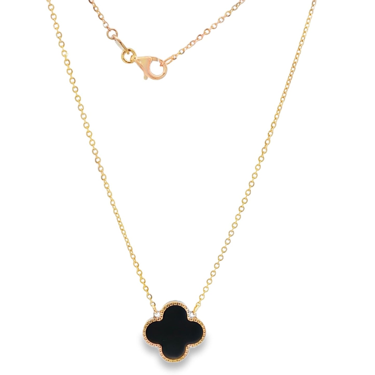 Jai's 18K Yellow Gold Black Onyx Clover Necklace