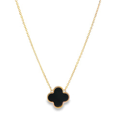 Jai's 18K Yellow Gold Black Onyx Clover Necklace