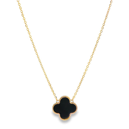 Jai's 18K Yellow Gold Black Onyx Clover Necklace