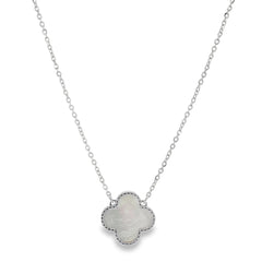 Jai's 18K White Gold Mother-of-Pearl Clover Necklace