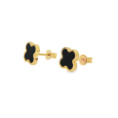 Jai's 18K Yellow Gold Black Onyx Clover Studs