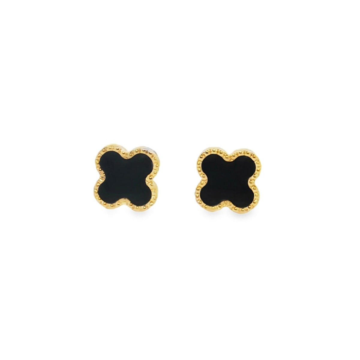 Jai's 18K Yellow Gold Black Onyx Clover Studs