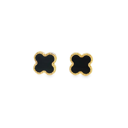 Jai's 18K Yellow Gold Black Onyx Clover Studs
