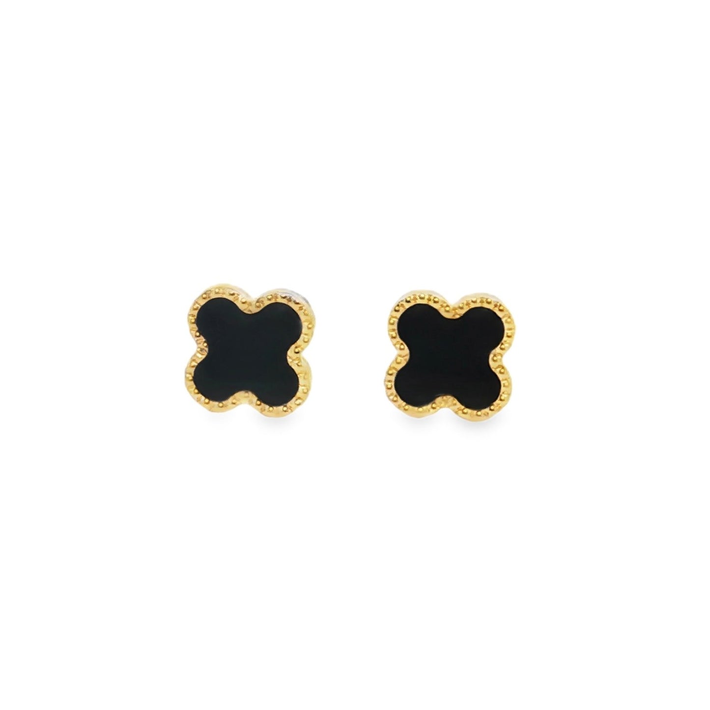 Jai's 18K Yellow Gold Black Onyx Clover Studs