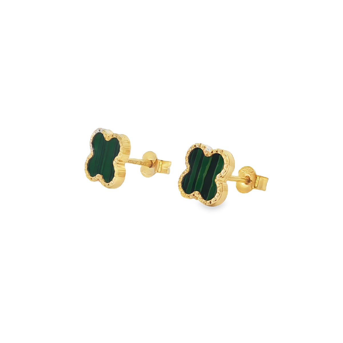 Jai's 18K Yellow Gold Malachite Clover Studs