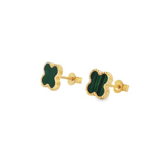 Jai's 18K Yellow Gold Malachite Clover Studs