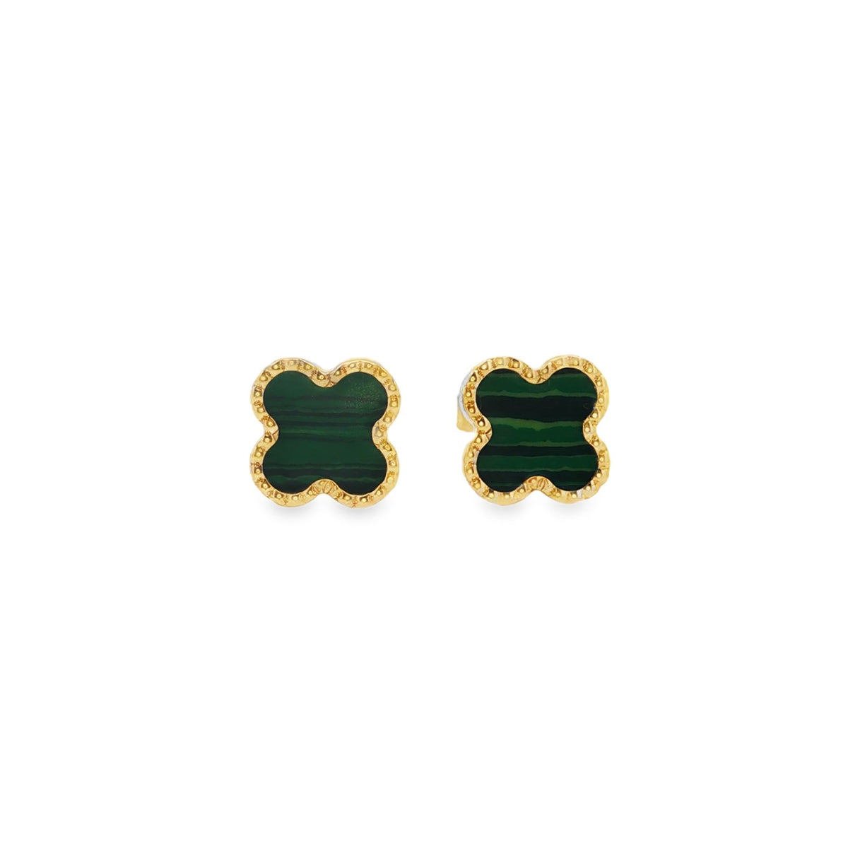 Jai's 18K Yellow Gold Malachite Clover Studs