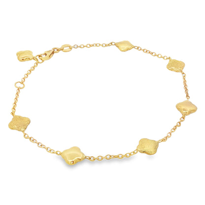 Jai's 18K Yellow Gold Polished & Satin Clover Bracelet
