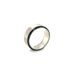 Jai's 14K Grey Gold Thick Black Diamond-lined Wedding Band