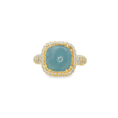 Jai's 18K Yellow Gold Diamond Pave & Aquamarine Ring