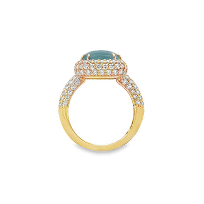 Jai's 18K Yellow Gold Diamond Pave & Aquamarine Ring