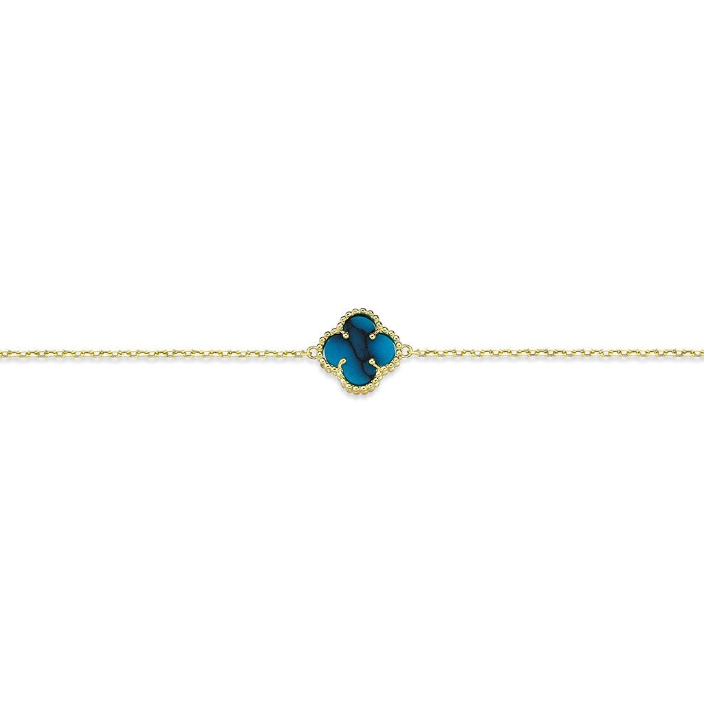 Jai's 14K Yellow Gold Turquoise Clover Bracelet