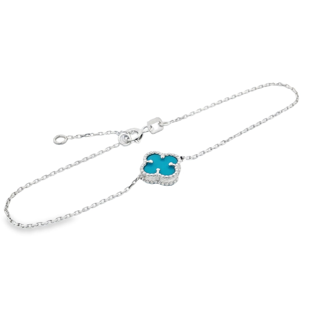 Jai's 14K White Gold Turquoise Clover Bracelet
