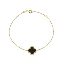 Jai's 14K Yellow Gold Black Onyx Clover Bracelet