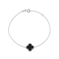 Jai's 14K White Gold Black Onyx Clover Bracelet