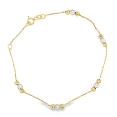 Jai's 14K Yellow Gold Diamond-cut Beaded Pearl Bracelet