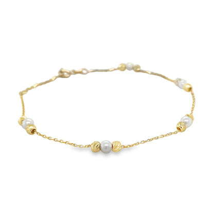 Jai's 14K Yellow Gold Diamond-cut Beaded Pearl Bracelet
