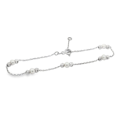 Jai's 14K White Gold Diamond-cut Beaded Pearl Bracelet