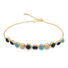Jai's 14K Yellow Gold Turquoise, Malachite, Lapis & Diamond Bracelet