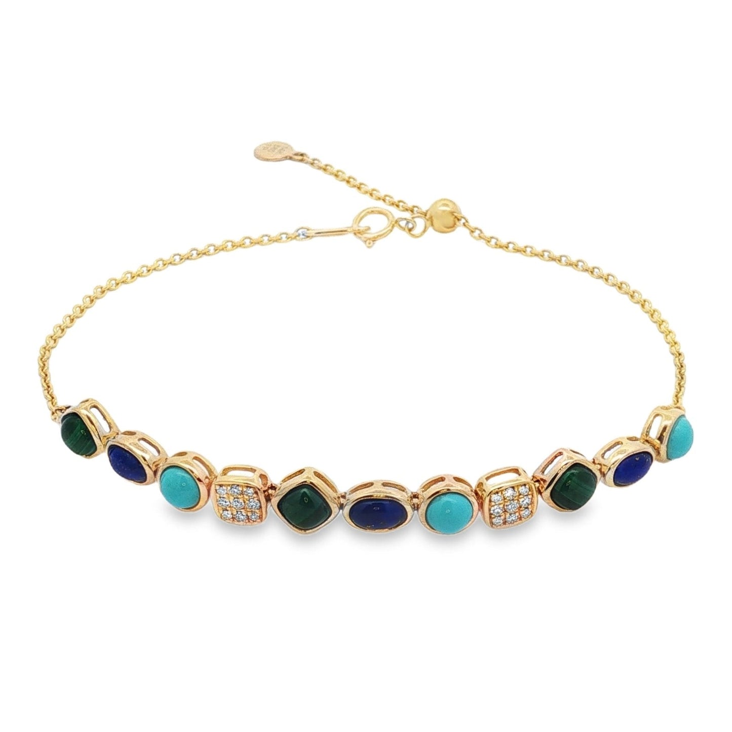 Jai's 14K Yellow Gold Turquoise, Malachite, Lapis & Diamond Bracelet